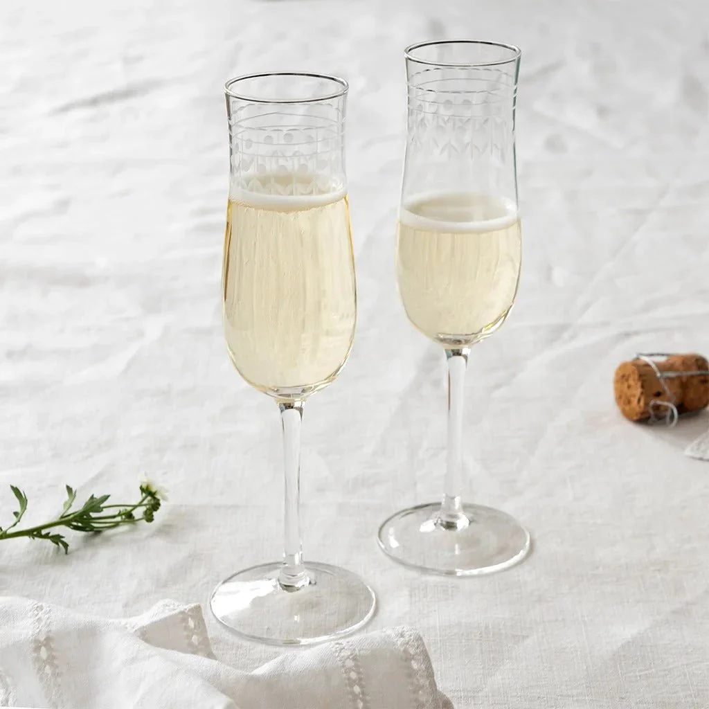 Vintage Etched Champagne Glasses 200ml (Set of 2) – Clear - Image 2