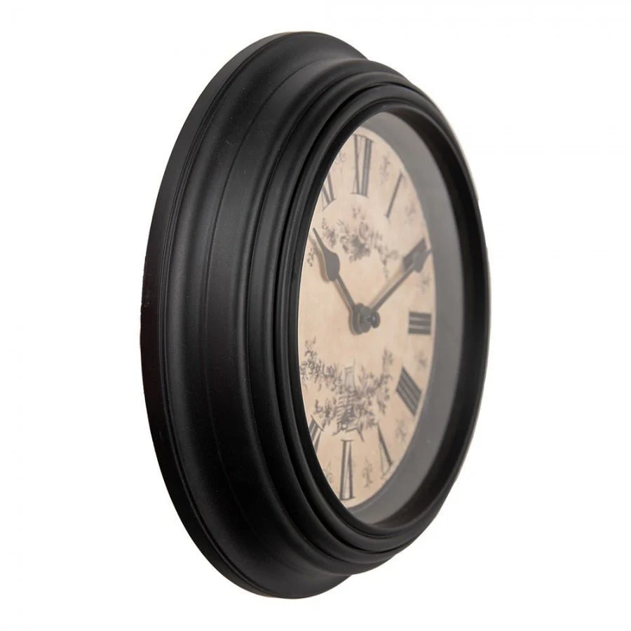 Wall Clock 23cm Black Beige Plastic Round - Image 2