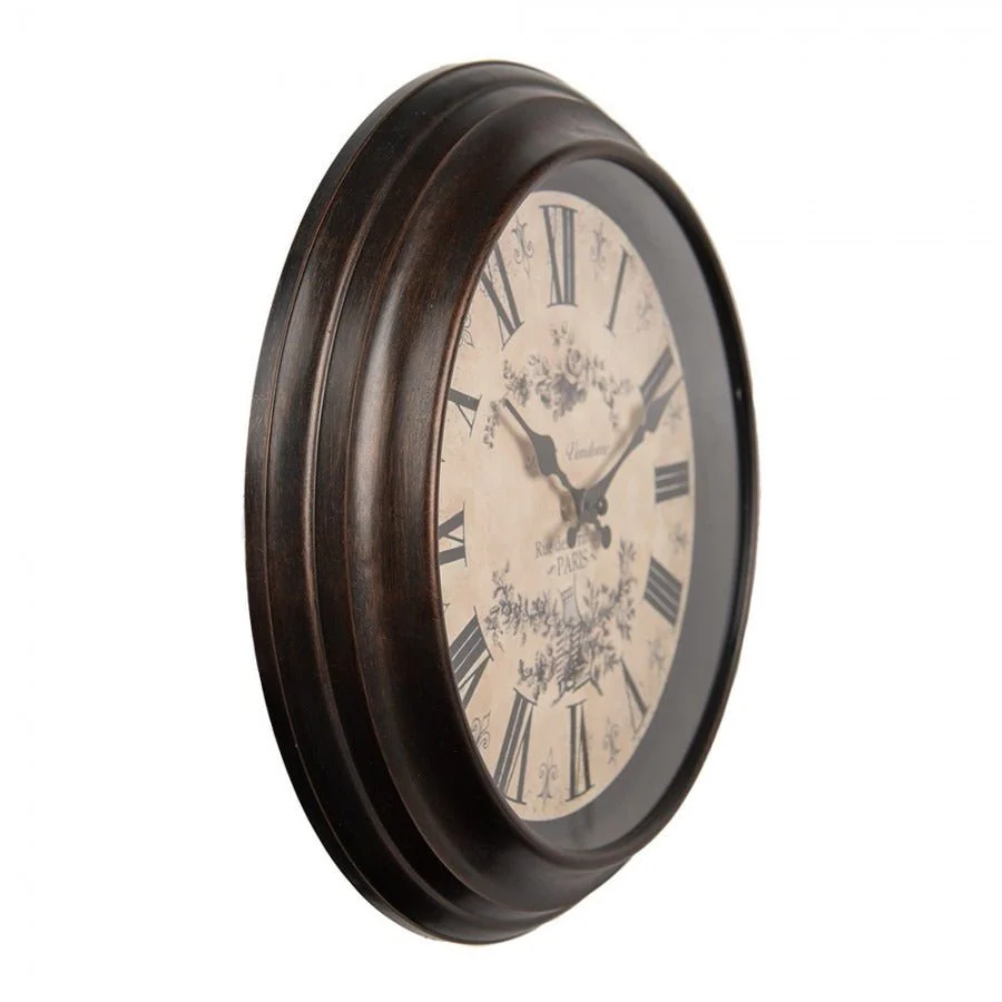Wall Clock 31cm Brown Beige Plastic Round - Image 2