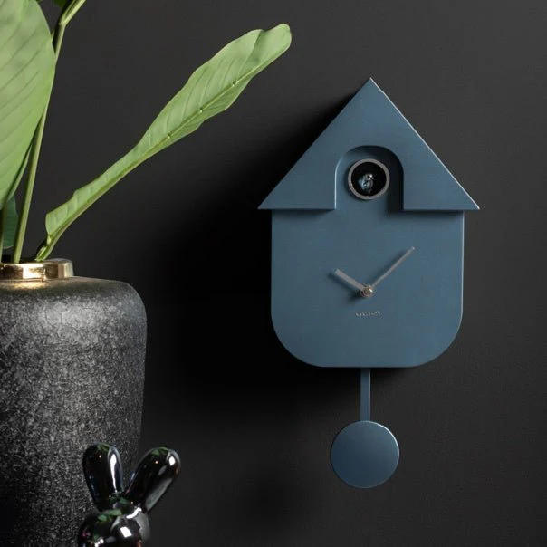 Wall Clock Modern Cuckoo Metallic Dark Blue - Image 5