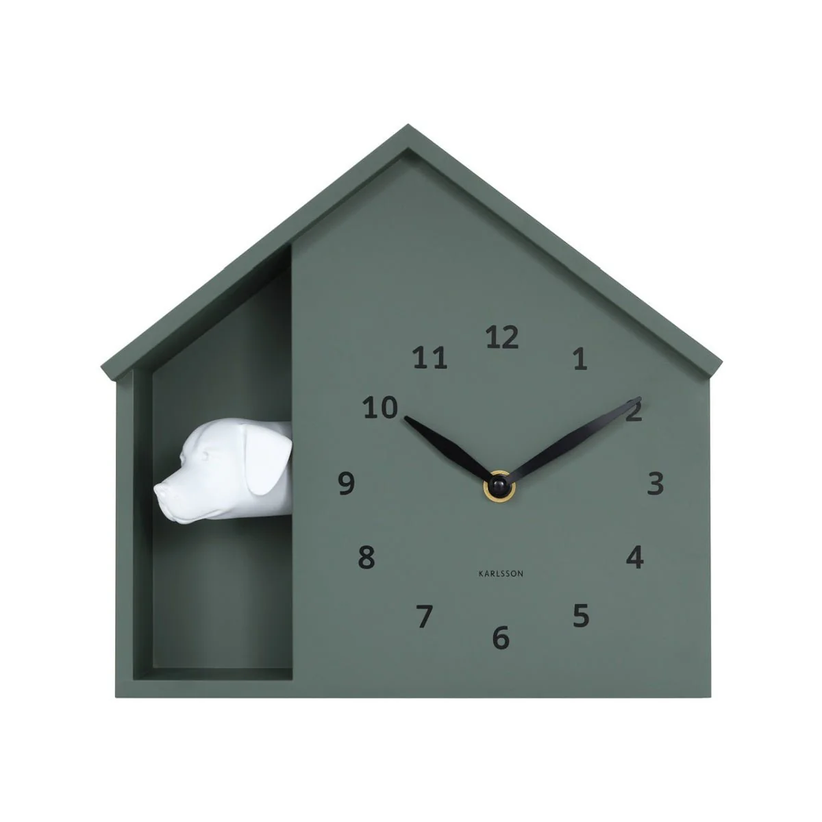 Wall Clock Peeking Doggy Jungle Green