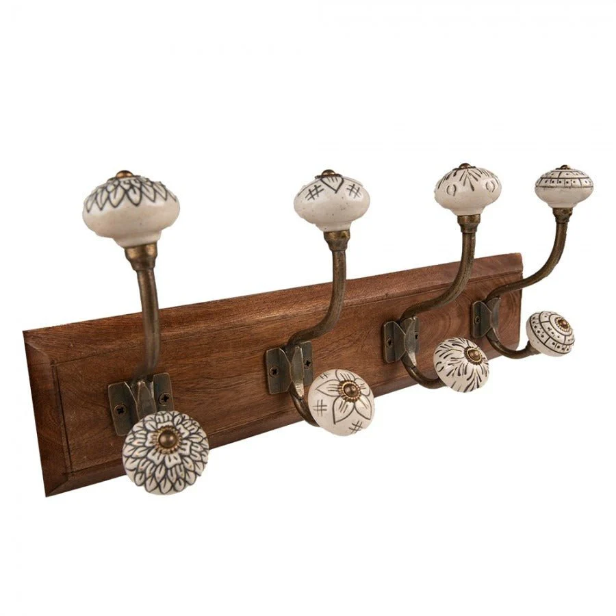 Wall Coat Rack 4 Hooks 45 x 11 x 17cm Brown Beige Wood - Image 2