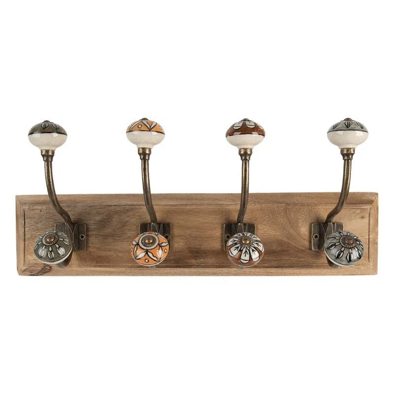 Wall Hook Set of 4 Hooks 45 x 11 x 18cm Brown Wood