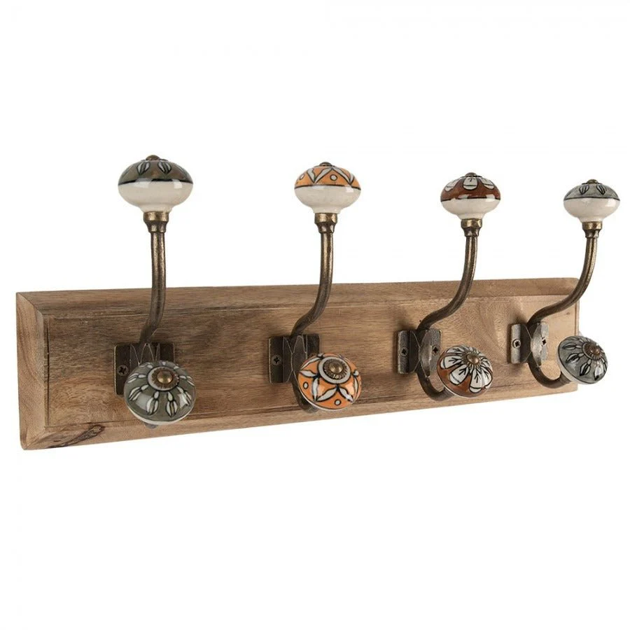 Wall Hook Set of 4 Hooks 45 x 11 x 18cm Brown Wood - Image 2