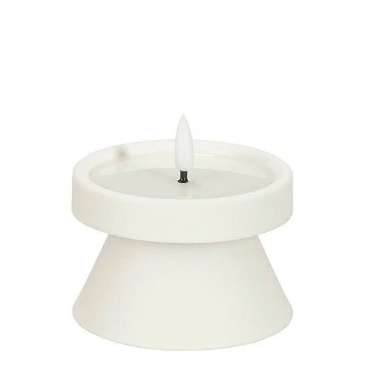 White Battery Operated LED Candle with Timer h6,5xd9cm