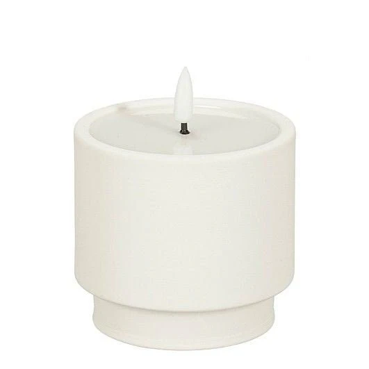 White Battery Operated LED Candle with Timer h8,5xd9cm