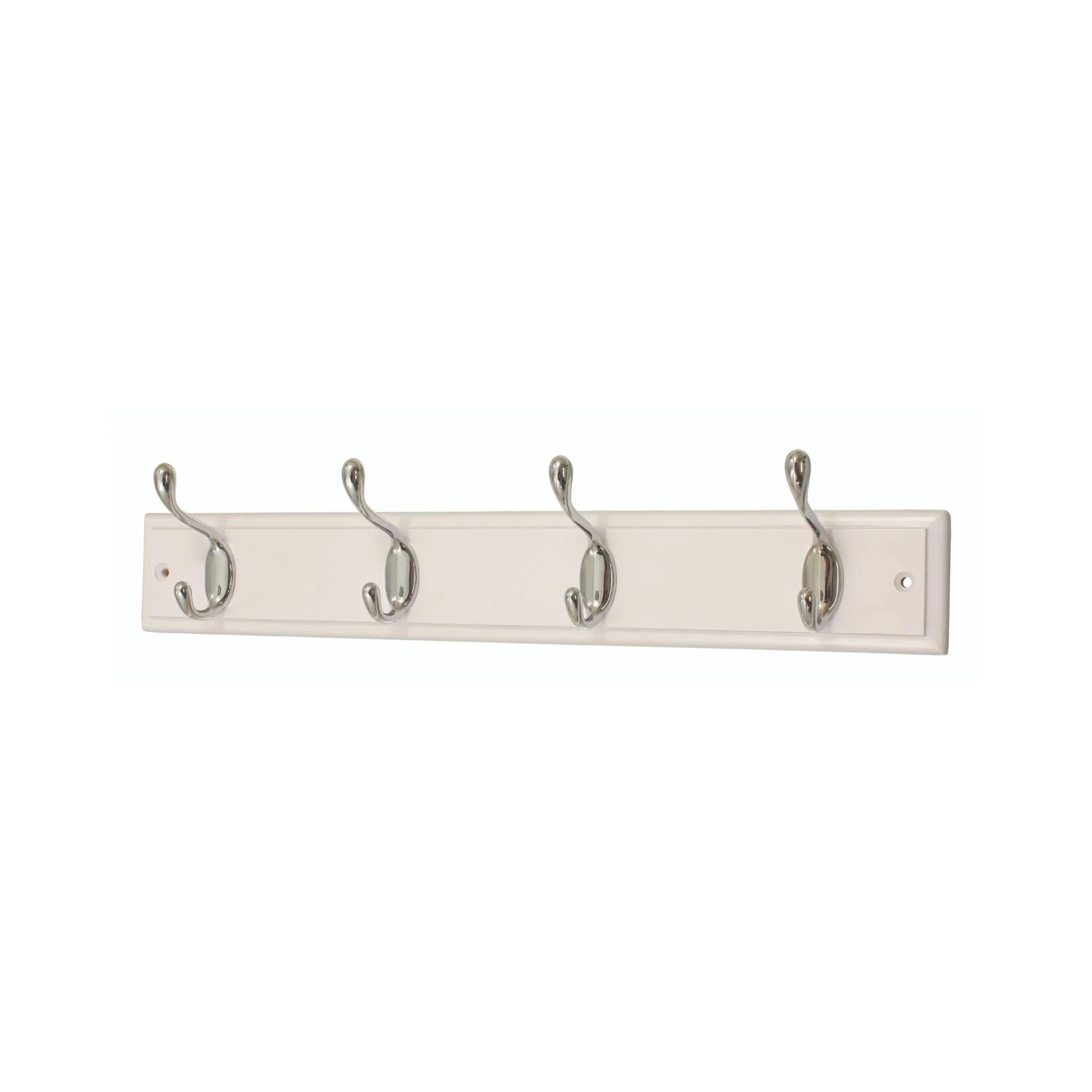 White Hat & Coat Hooks on a White Board – 4 Heavy‑Duty Hooks (W 455 × H 70 mm)