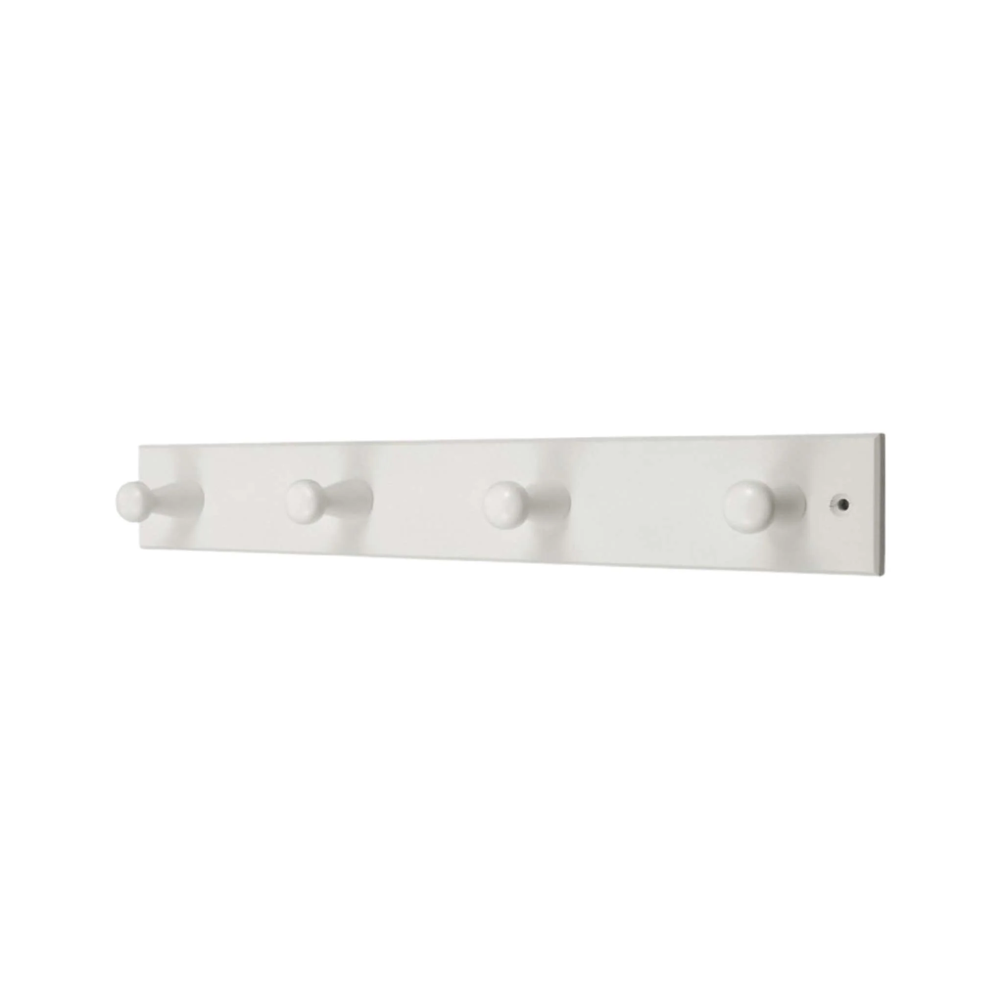 White Peg Hooks on White Board – 4 Wooden Pegs (W 455 × H 70 mm)