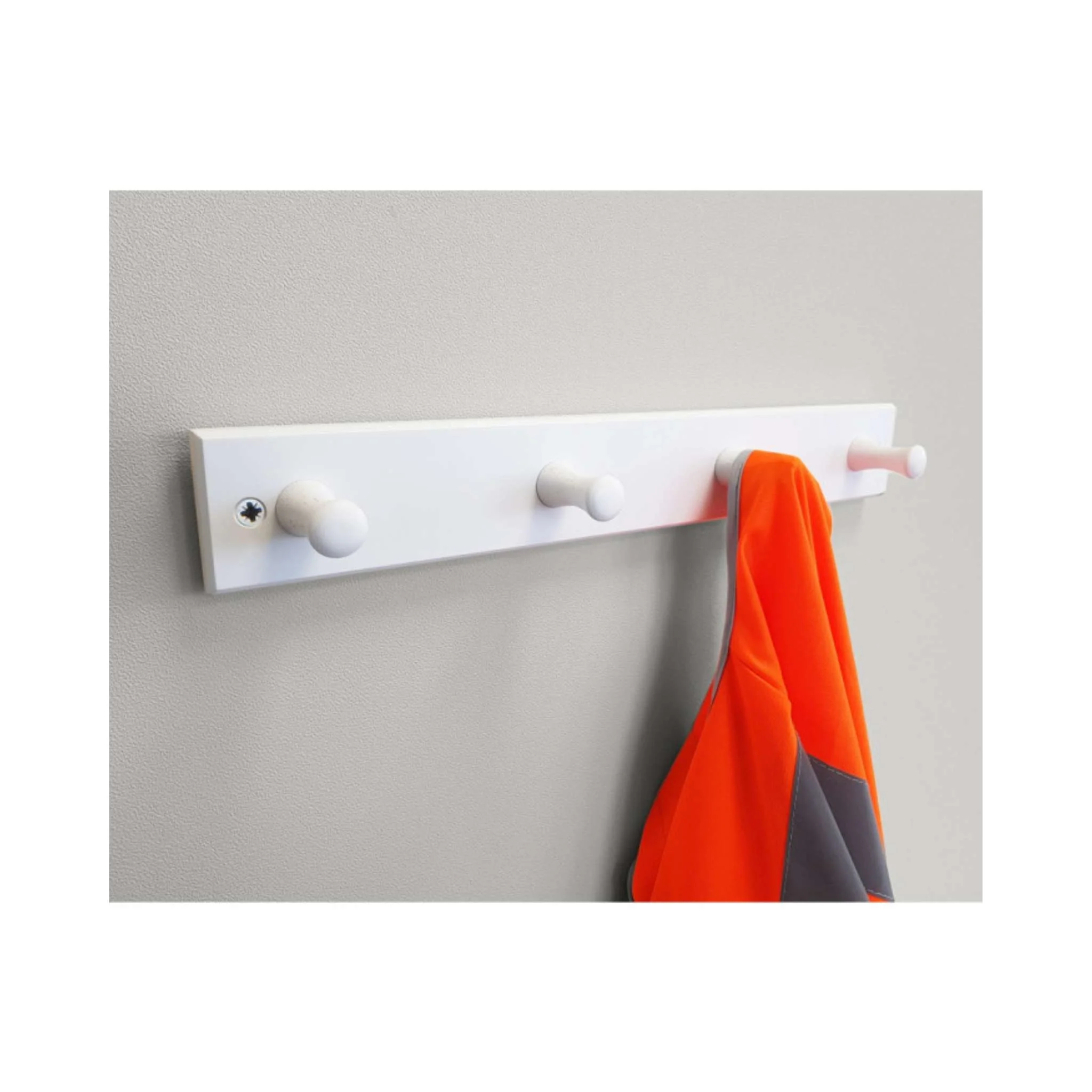 White Peg Hooks on White Board – 4 Wooden Pegs (W 455 × H 70 mm) - Image 2