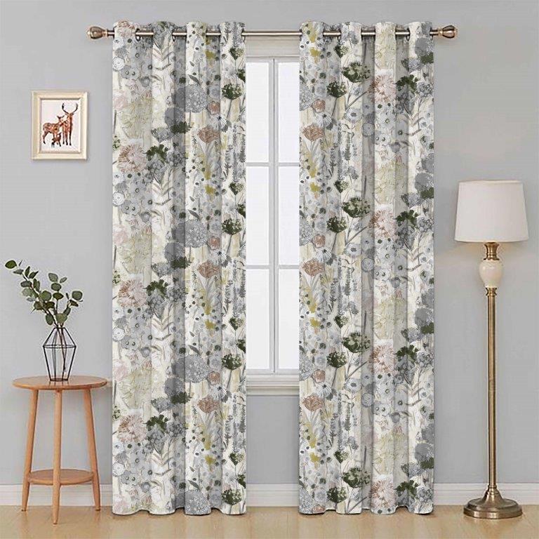 Wildflowers 66"x 90" Lined Eyelet Curtains Natural