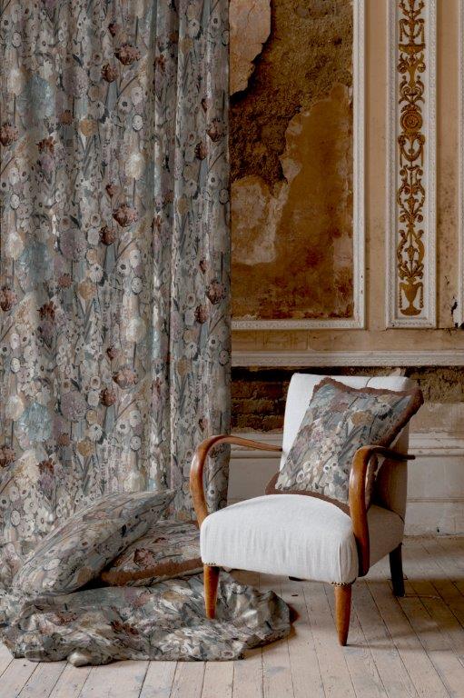 Wildflowers 90"x 90" Lined Eyelet Curtains Mist - Image 2