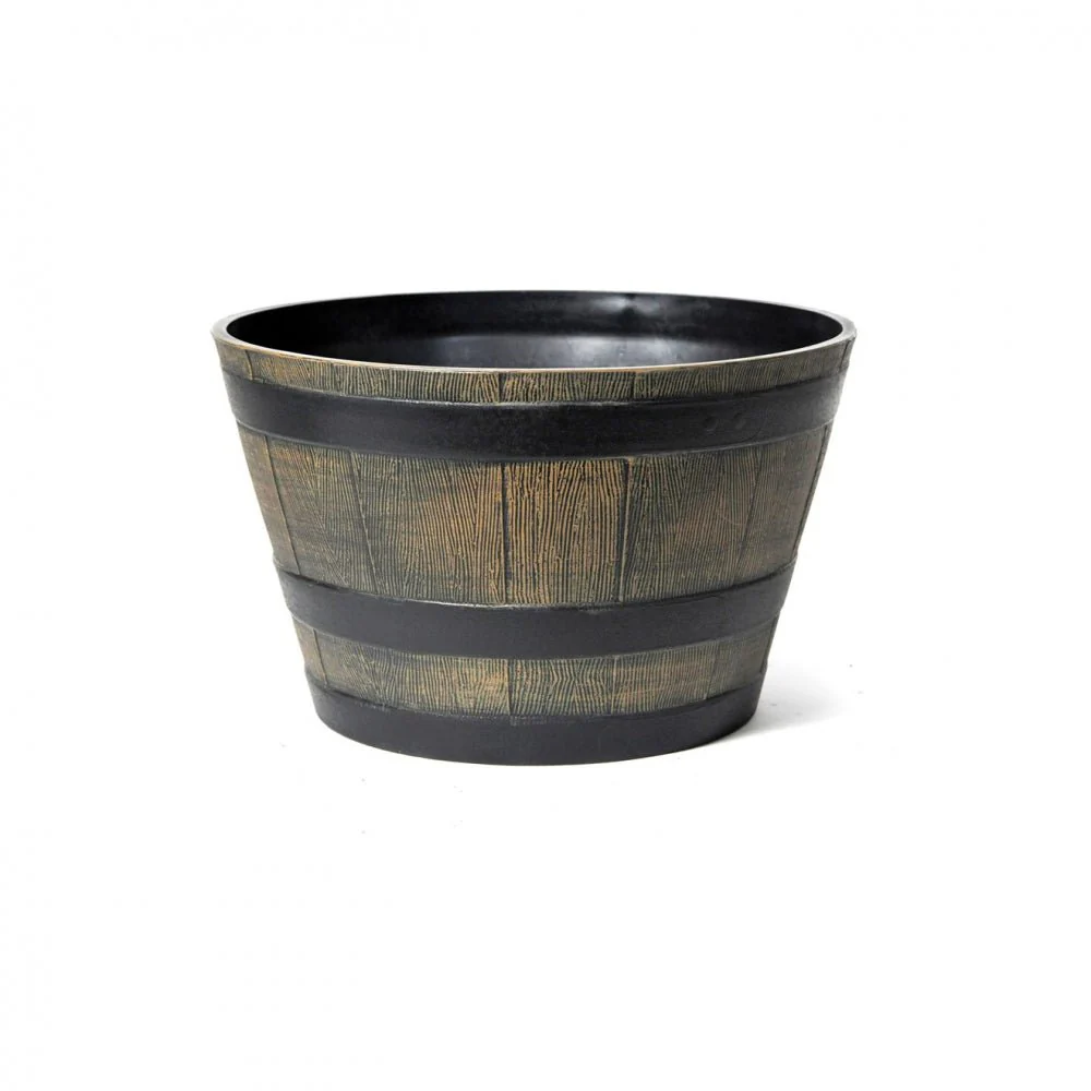 Wood Effect Resin Barrel Planter - 32cm