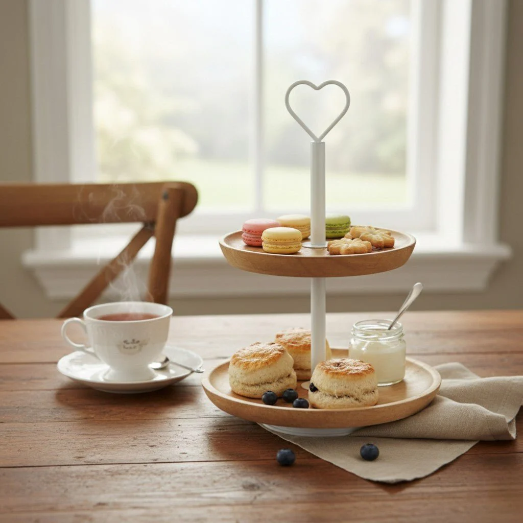 Wooden Cake Stand, 2‑Tier, Lightly Browned, Brown - Image 2