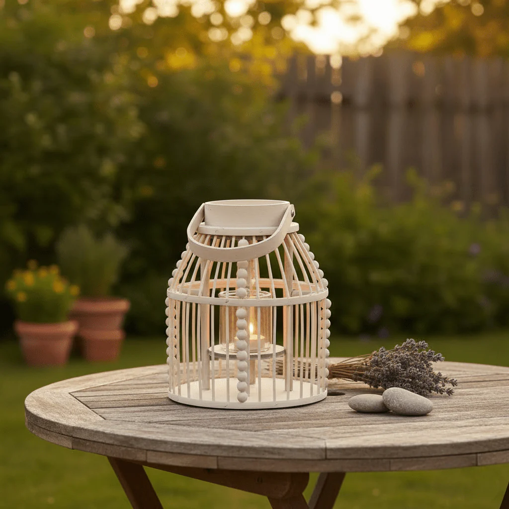 Wooden Round Lantern with Glass Cup – 28cm Height - Image 2