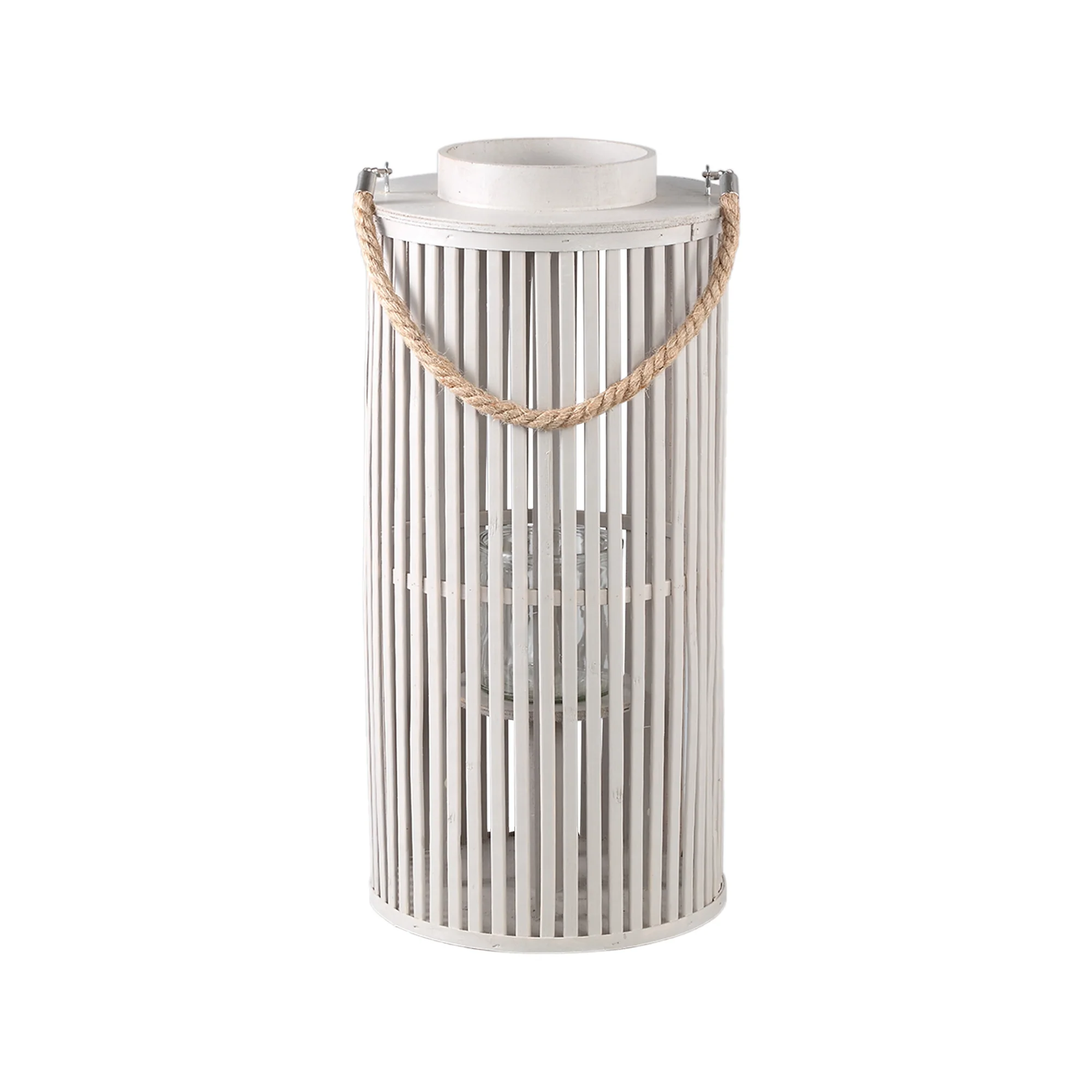 Zafria 50cm Cream Round Bamboo Lantern with Glass
