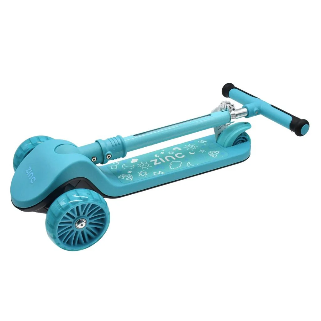 Zinc 3 Wheeled Folding LED Shine Blue Scooter - Image 4